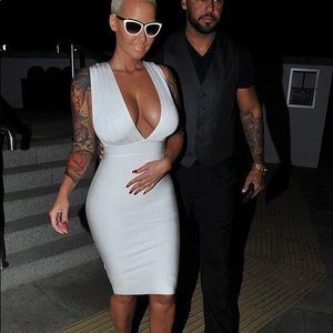 House of CB White Deep V Bandage Dress